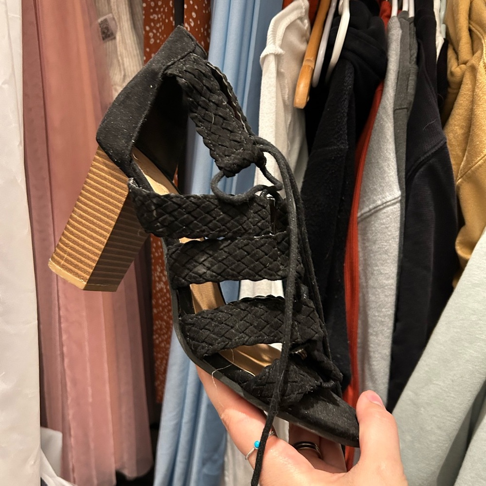 Black Braided Block Heel Sandals